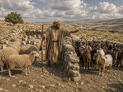The shepherd separates the sheep from the goats.